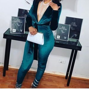 Emerald green, velvet jumpsuit plt, size 4